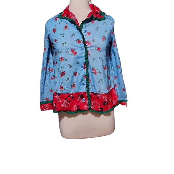 Matilda Jane 14 Youth Girls Shirt Long Sleeve Floral Red Blue Green Coal… - Picture 1 of 3